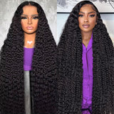 BJVT 30 Inch 13X6 Lace Front Wigs Human Hair 200 Density Deep Wave Lace Front Wigs Human Hair Pre Plucked Deep Curly Glueless Wigs Human Hair for Women