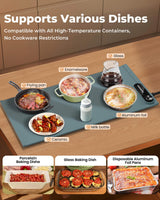 Warming Mat for Food - Space-Saving, Fits Two Baking Dishes, 7 Temp Settings, 4h Auto Shut-Off, Durable Silicone Surface, Easy to Clean, Perfect for Parties and Everyday Use (Green, Medium)