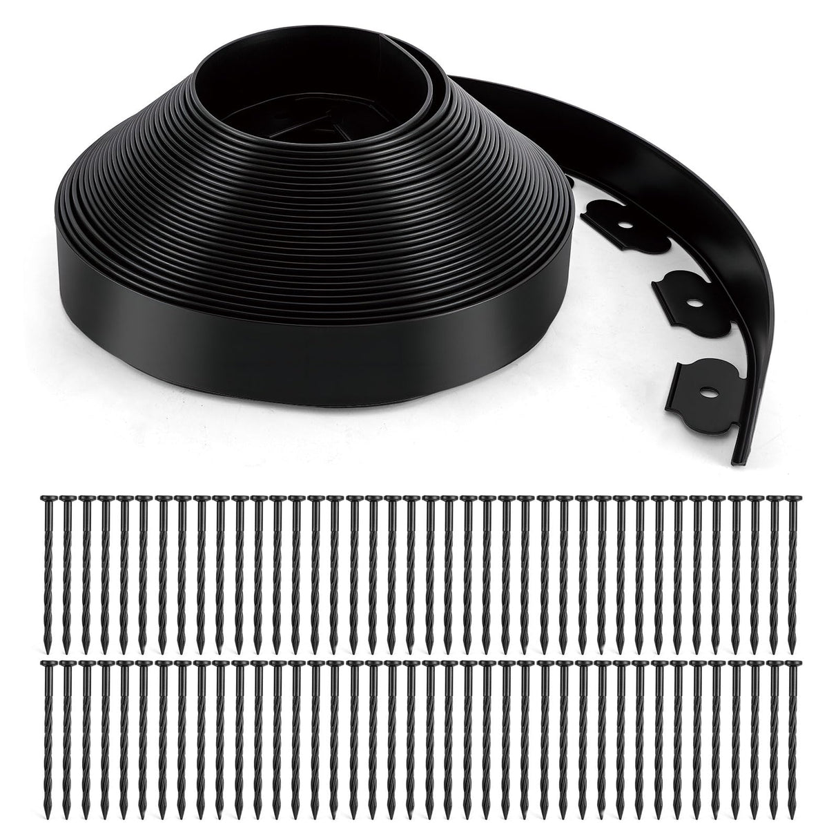 Landscape Edging, 3" x 66' Garden Edging, No Dig Edging for Landscaping with 80 Pcs Anchoring Spikes, Flexible Landscape Border Edging for Landscaping, Yard Lawn, Flower Beds(Black)