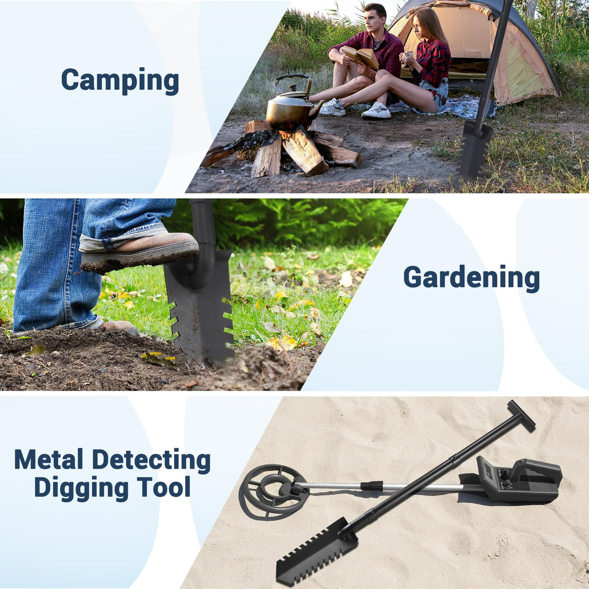 40" Metal Detecting Shovel Digging Tool, T-Handle Metal Detector Shovels, Root Slayer Shovel for Landscapers Lawn Gardeners Relic & Gold Prospecting