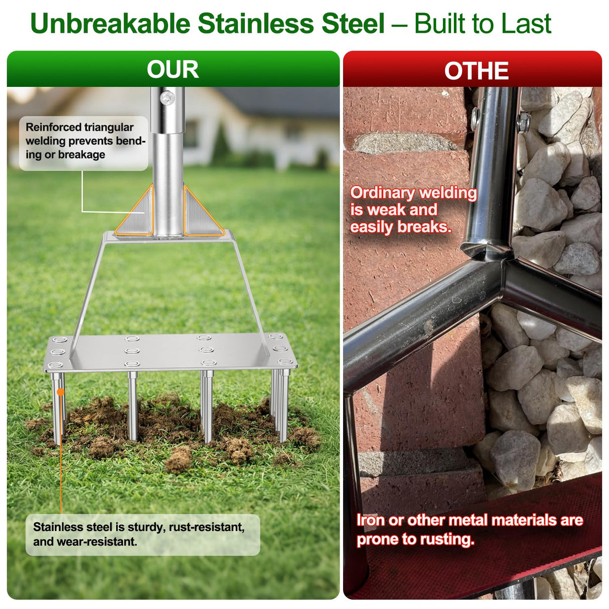 Fologtoo Lawn Aerator Tool, Heavy-Duty Stainless Steel Lawn Spike Aerator