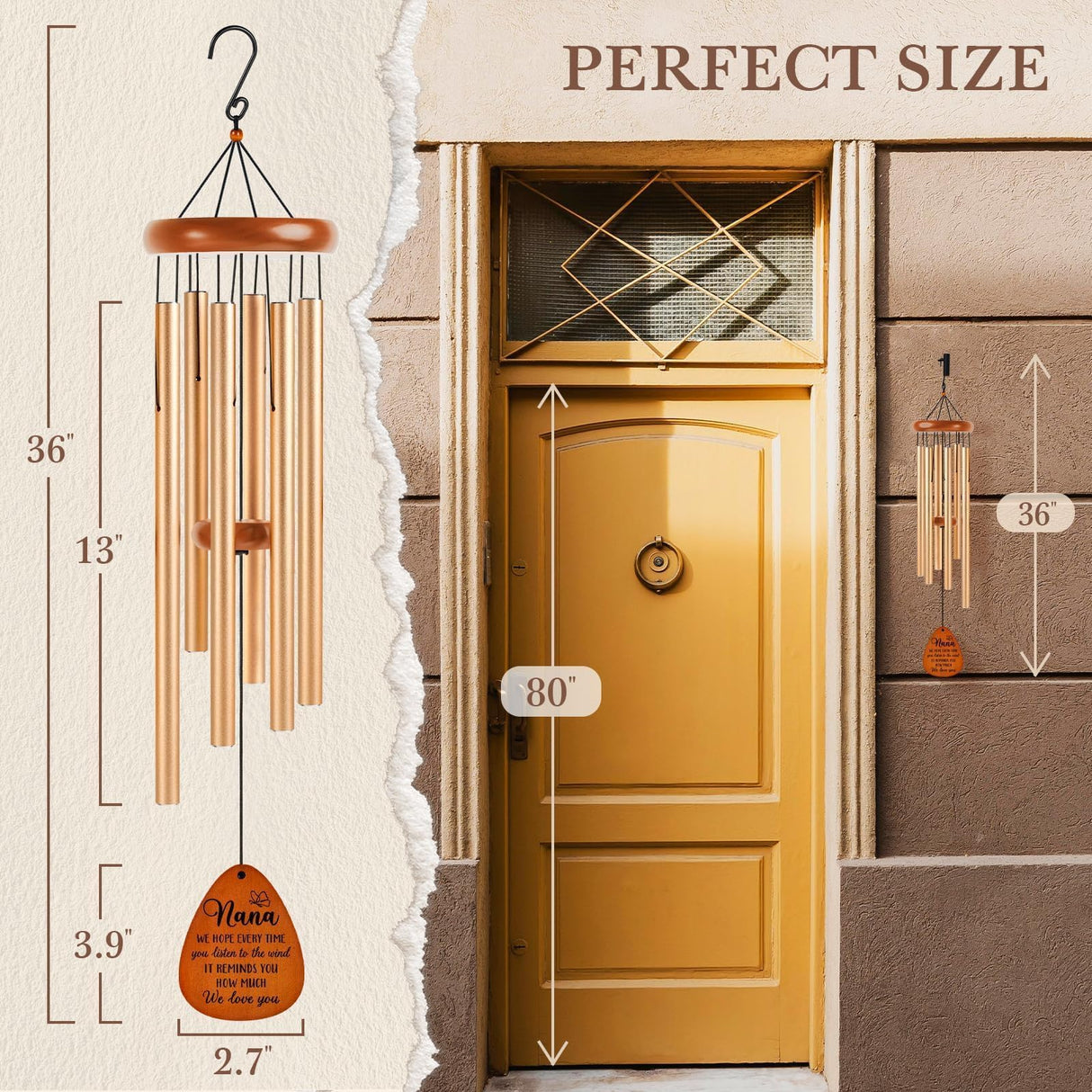 Leebbsin Gifts for Nana, Nanas Wind Chime, Mother's Day Best Gift for Nana, Birthday Gift Idea from Grandkids, Best Gifts Ideas for Mothers Day, Thanksgiving, Christmas, Large-36''