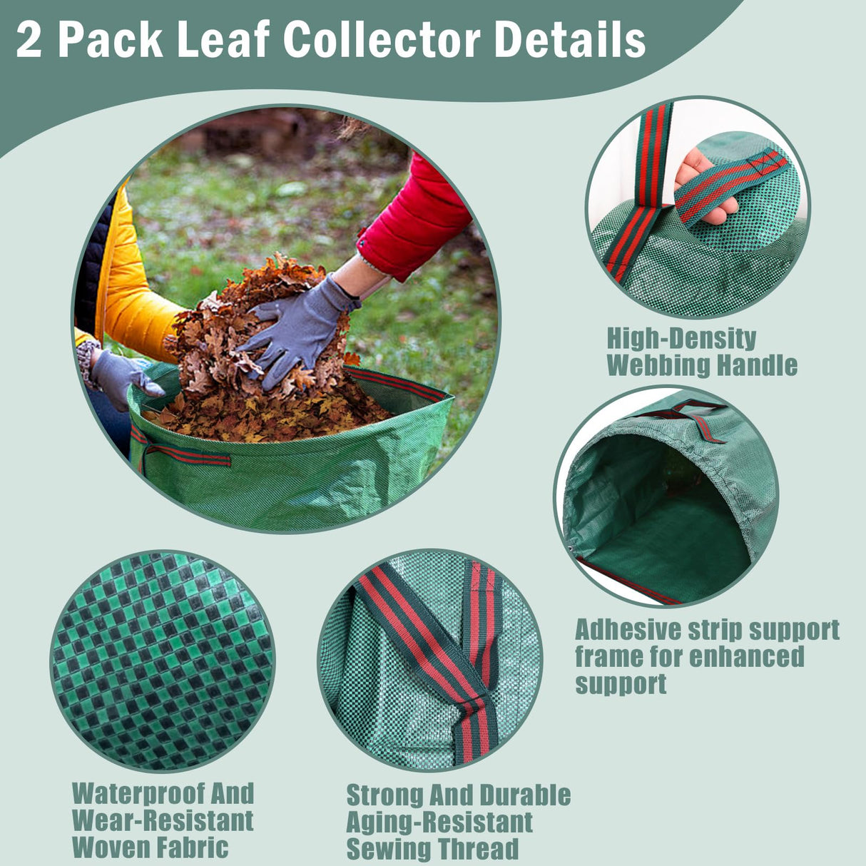 72 Gallon Reusable Yard Waste Bags 2 Pack Leaf Bag Holder, Dustpan-Type Leaf Lawn Bag, Leaf Bag with Gardening Gloves, Clollapsible Leaves Collector Garden Bag for Debris, Grass, Branches, Trash