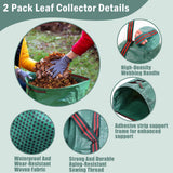 72 Gallon Reusable Yard Waste Bags 2 Pack Leaf Bag Holder, Dustpan-Type Leaf Lawn Bag, Leaf Bag with Gardening Gloves, Clollapsible Leaves Collector Garden Bag for Debris, Grass, Branches, Trash