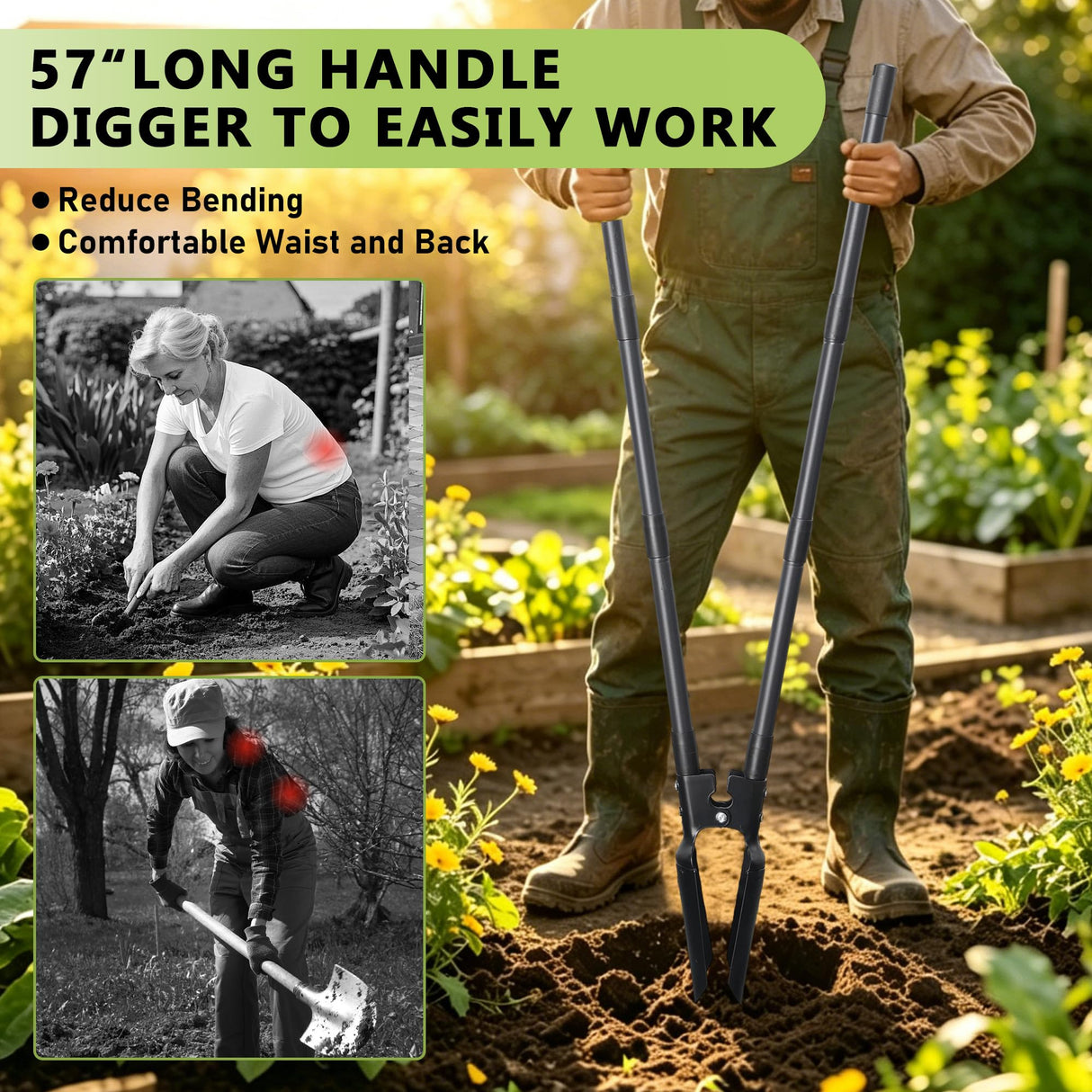 LLARGUEST Post Hole Digger,57 Inch Heavy Duty Metal Hole Digger Tool for Digging,Grey Manual Tool for Transplant, Camping,Gardening.