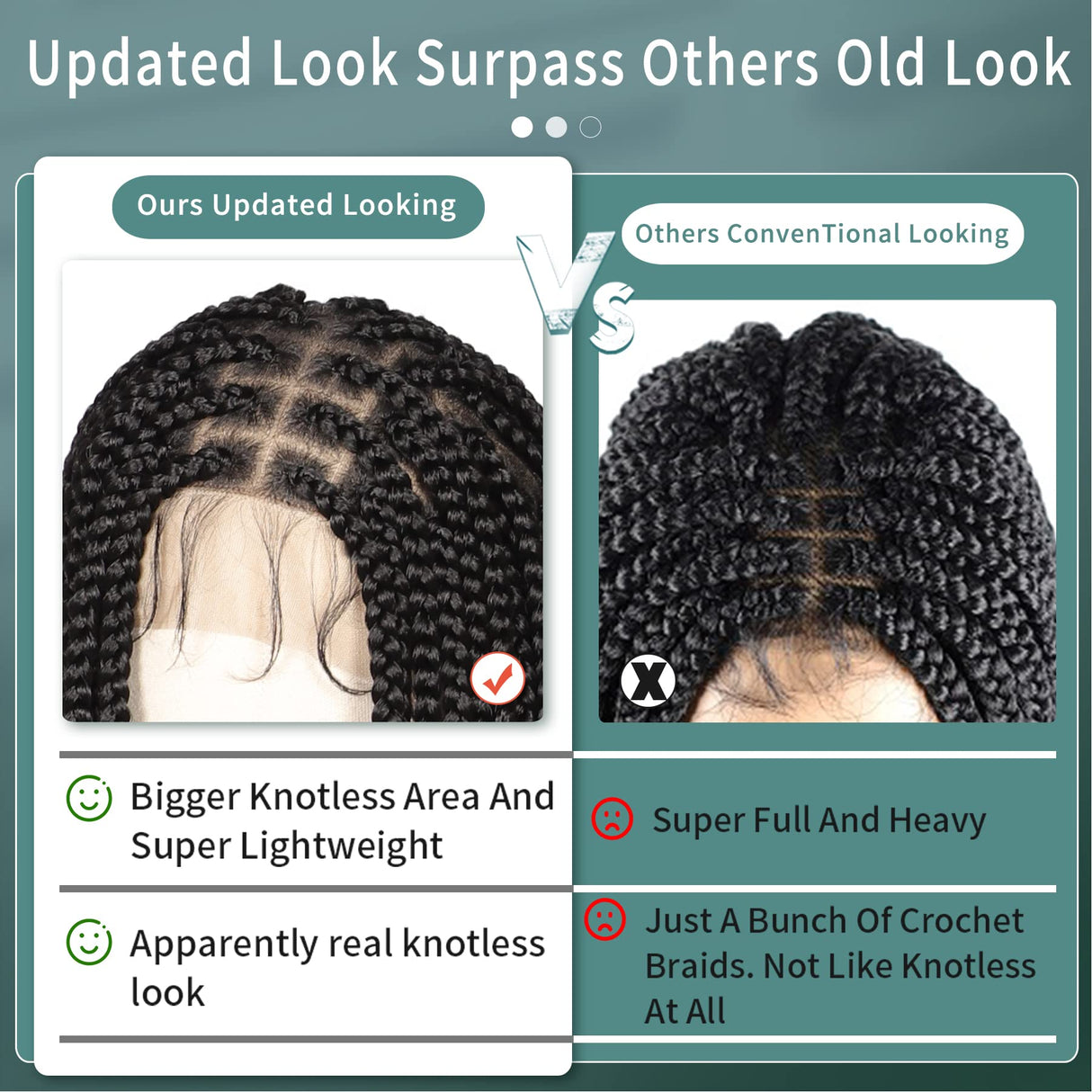 Fecihor 36" Knotless Braided Wigs Lace Front Box Braids Lace Frontal Wig for Women Human Hair Blended Black Hand Full double lace Braid Wig With Baby Hair