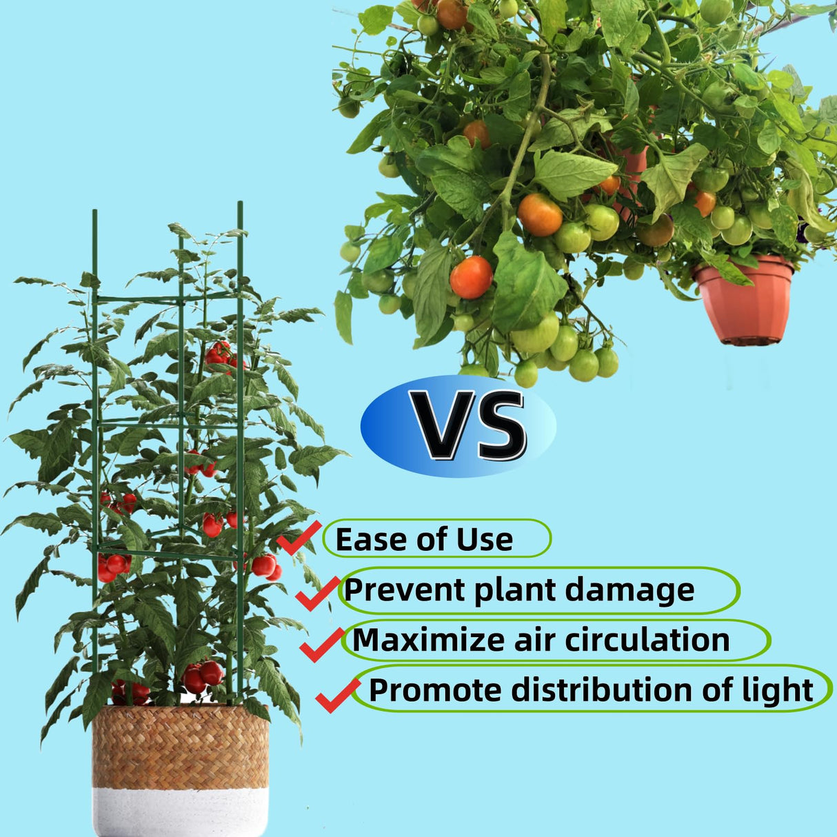60PCS Plant Stake Arms for Tomato Cage，Expandable 11.8" Plant Supports Trellis Connector Clips for 11mm Garden Plants Stakes Stand Outdoor/Indoor