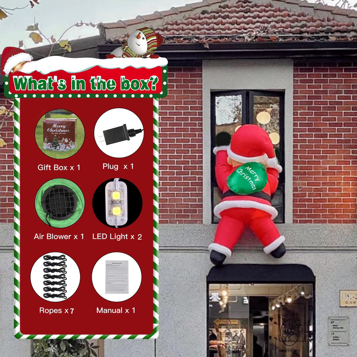 TwoBees 6FT Christmas Inflatables Outdoor Decorations Joy Hanging Santa Claus Gift Bag, Very Bright LED Lights Blow Up Giant Christmas Decor for Indoor Yard Outside Fall Vacation Holiday Party Lawn