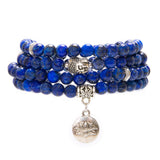 Bivei 108 Mala Beads Necklace Beaded Wrap Bracelets Genuine Gemstone Mala Prayer Beads Lotus Charm Yoga Meditation Necklace - Lapis Lazuli