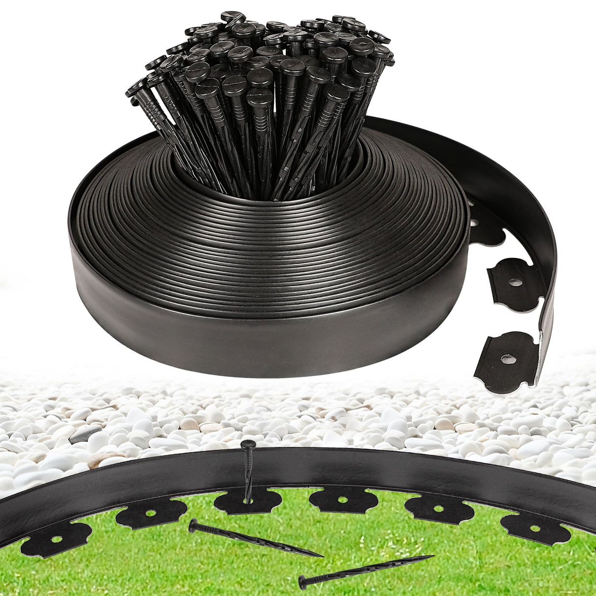 JERIA 2 Inch Tall 66 FT Garden Edging Kit with 90pcs Spikes, Plastic Edging for Landscaping