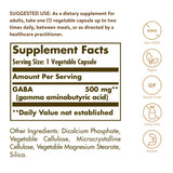 Solgar GABA 500 mg, 100 Vegetable Capsules - Relaxation & Nervous System Support - Amino Acid - Non-GMO, Vegan, Gluten Free, Dairy Free, Kosher - 100 Servings