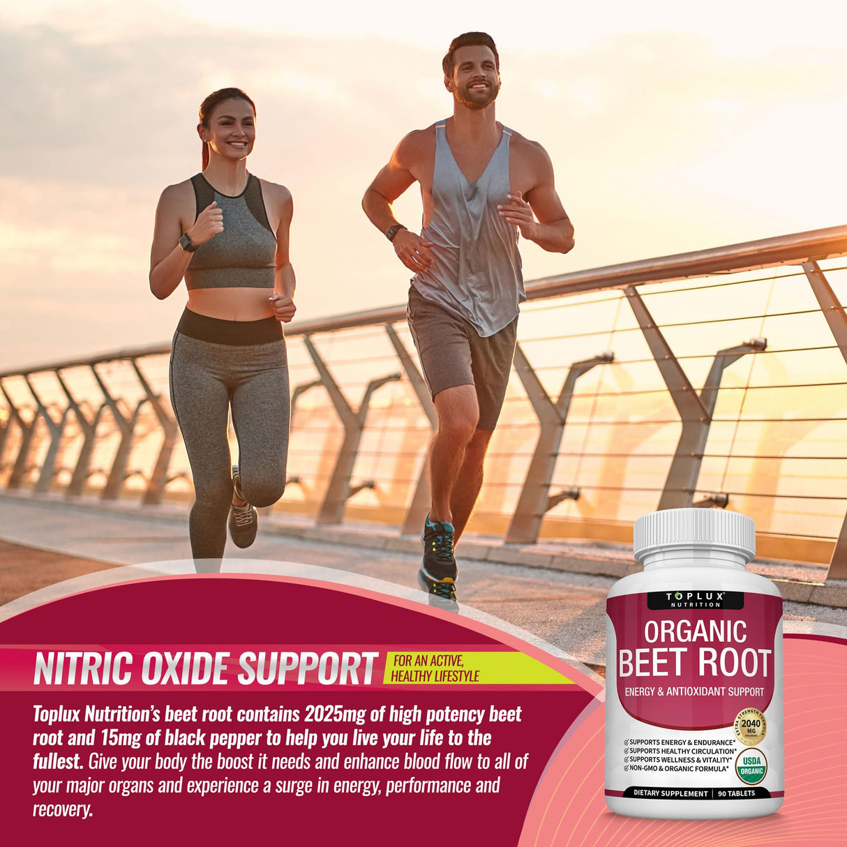 Organic Beet Root Powder Tablets - 2040mg Natural Nitric Oxide Beets to Support, Energy, Black Pepper Better Absorption, Non-GMO, for Men Women, 90 Tablets