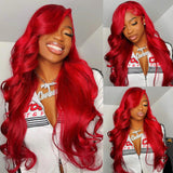 ELFSECRET Red Lace Front Wigs Human Hair Body Wave 13x6 HD Lace Front Wig Human Hair 180% Density Wear and Go Glueless Red Wigs Human Hair Pre Plucked Burgundy Red Colored Wigs for Women 26 Inch