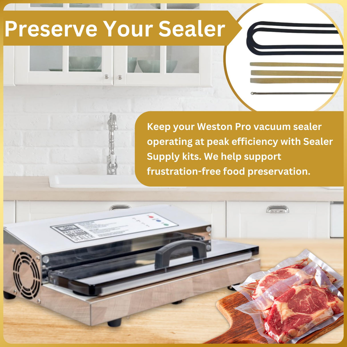 Sealer Supply Maintenance Parts Kit Compatible with Weston PRO-2100, PRO-2300, PRO-3500 Models - Includes 2 Chamber Seals, 3 PTFE Seal Bar Tapes & 1 Heat Wire - Weston Pro Vacuum Sealer Parts