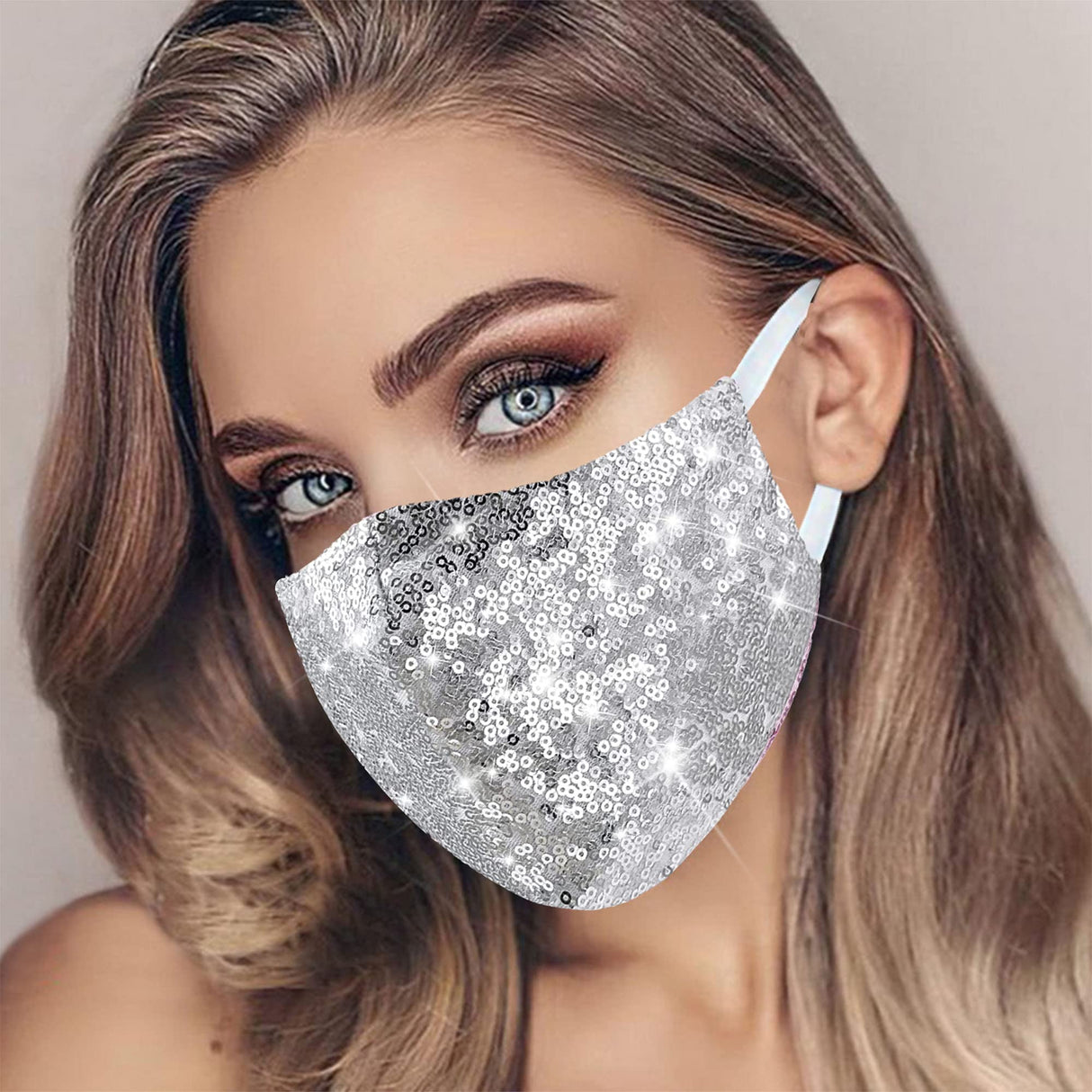 MLGDA Sparkly Sequin Face Cover Glitter Cotton Sequins Masc Masquerade Face Covering (Irregular, silver 1)