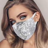 MLGDA Sparkly Sequin Face Cover Glitter Cotton Sequins Masc Masquerade Face Covering (Irregular, silver 1)