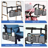 FINPAC Wheelchair Side Storage Bag w/Cup Holder, Wheelchair Armrest Accessories Pouch with Pen Slot and Reflective Strips for Power Walkers, Rollators, Seniors - Gray
