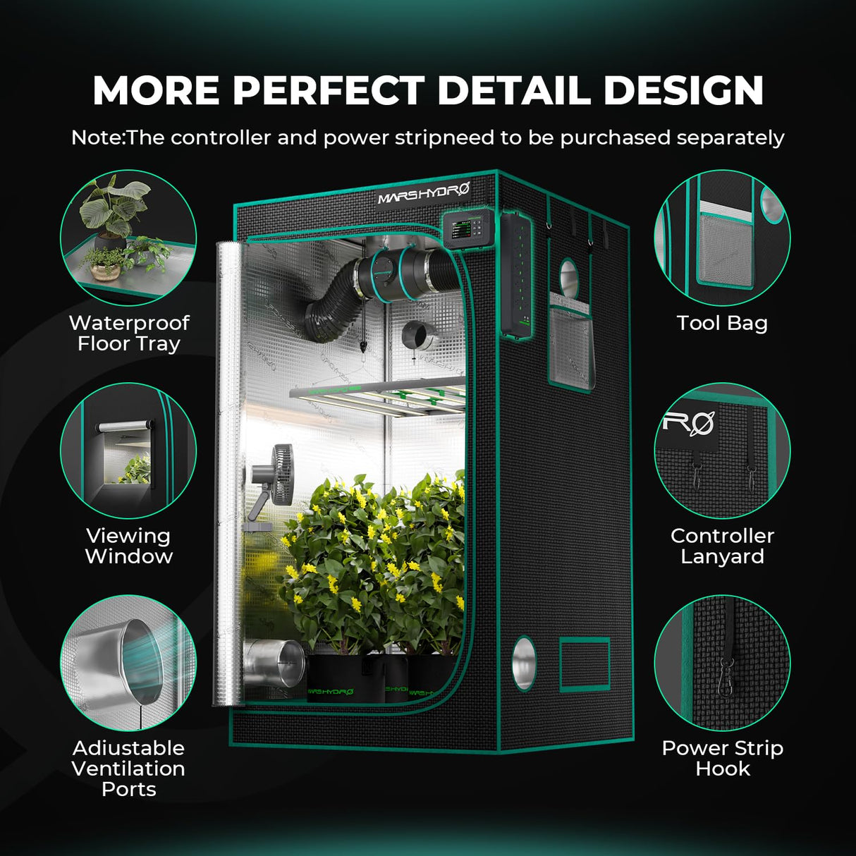 MARS HYDRO 4x2x6 Advanced Grow Tent, 48"x24"x71" High Reflective Mylar 1680D for Hydroponics Indoor Plant Growing, with Observation Window,Floor Tray and Smooth Zipper for TSL2000/SP3000