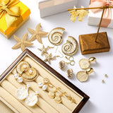 Tondiamo 12 Pairs Seashell Conch Starfish Stud Earrings Gold Ocean Themed Drop Dangle Earrings for Women Nautical Beach Jewelry Gifts