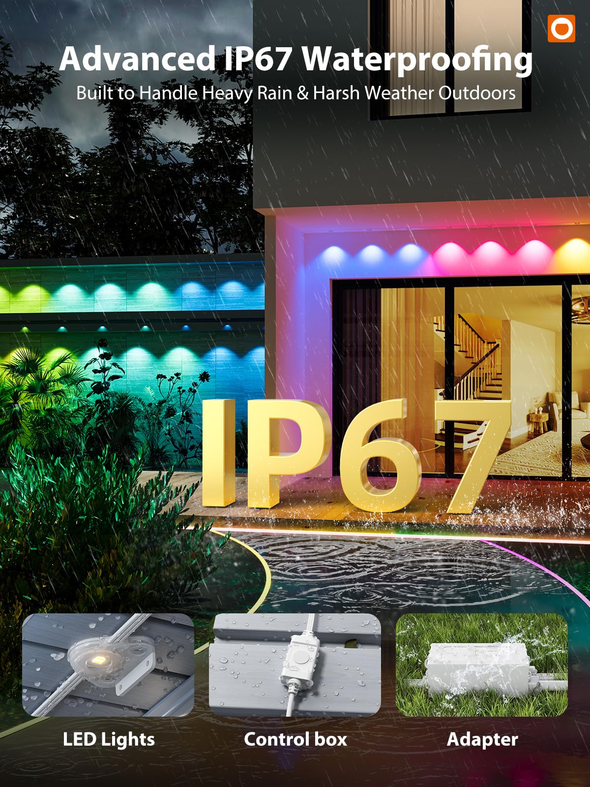 addlon 200FT Permanent Outdoor Lights, RGB+IC Smart LED Outdoor Lights for House, App & Remote Control, DIY Scene Mode, IP67 Waterproof Christmas Light, Holiday, Party, Halloween Decorations