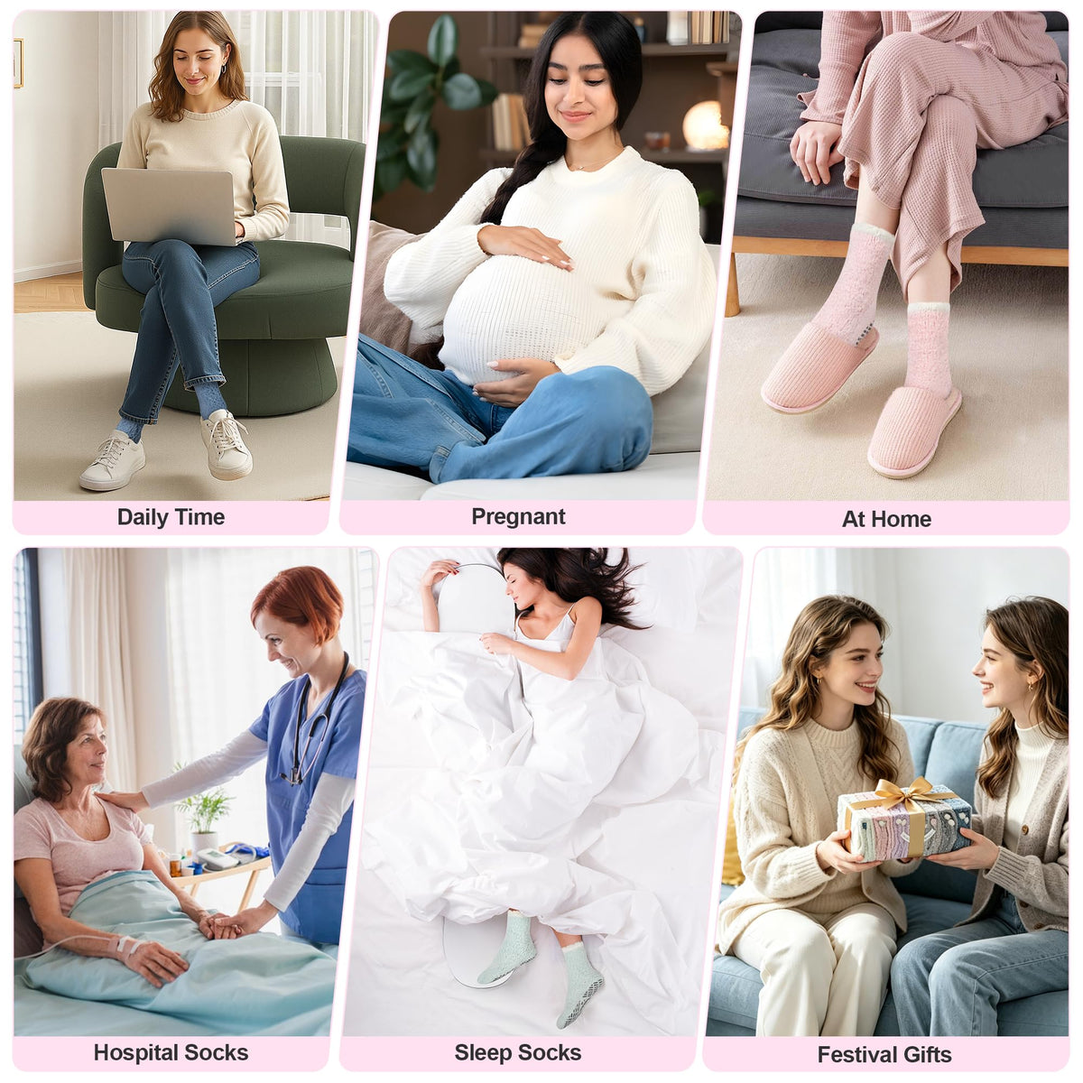 Bulinlulu Fuzzy Socks With Grips Mothers Gifts for Women,7 Pairs Non Slip Hospital Sleep Warm Fluffy Non-Skid Thick Slipper Socks with Grippers (Blue/Dark Grey/Brown/Purple/Pink/Green/White)