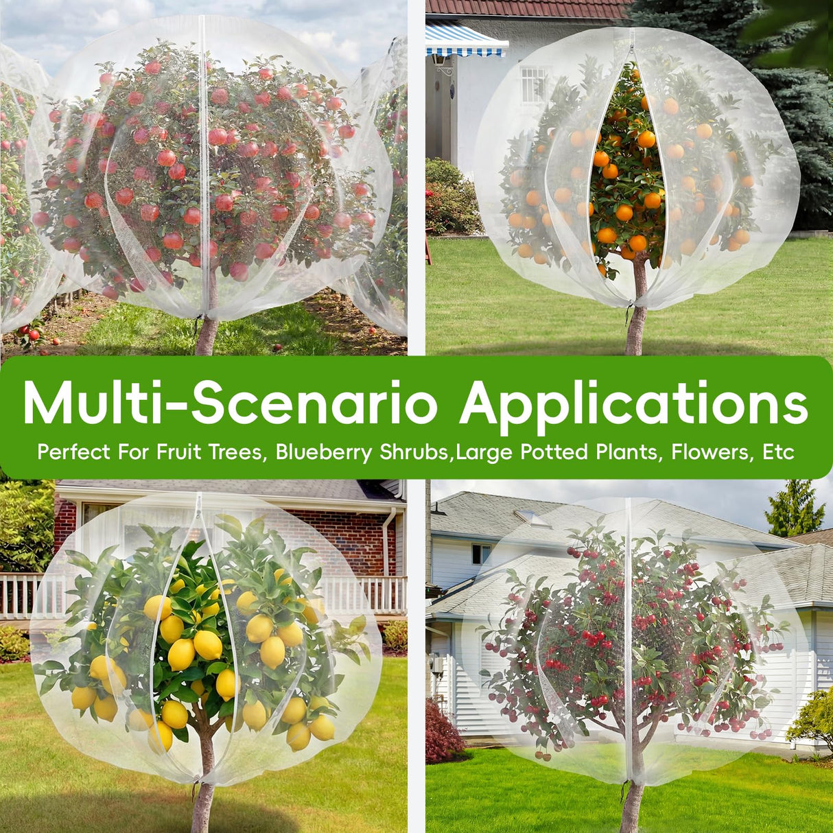 15 x15 ft Large Fruit Tree Netting Cover for Squirrels and Birds with Zipper, Fruit Tree Covers to Protect Fruit from for Fruit Trees (White)