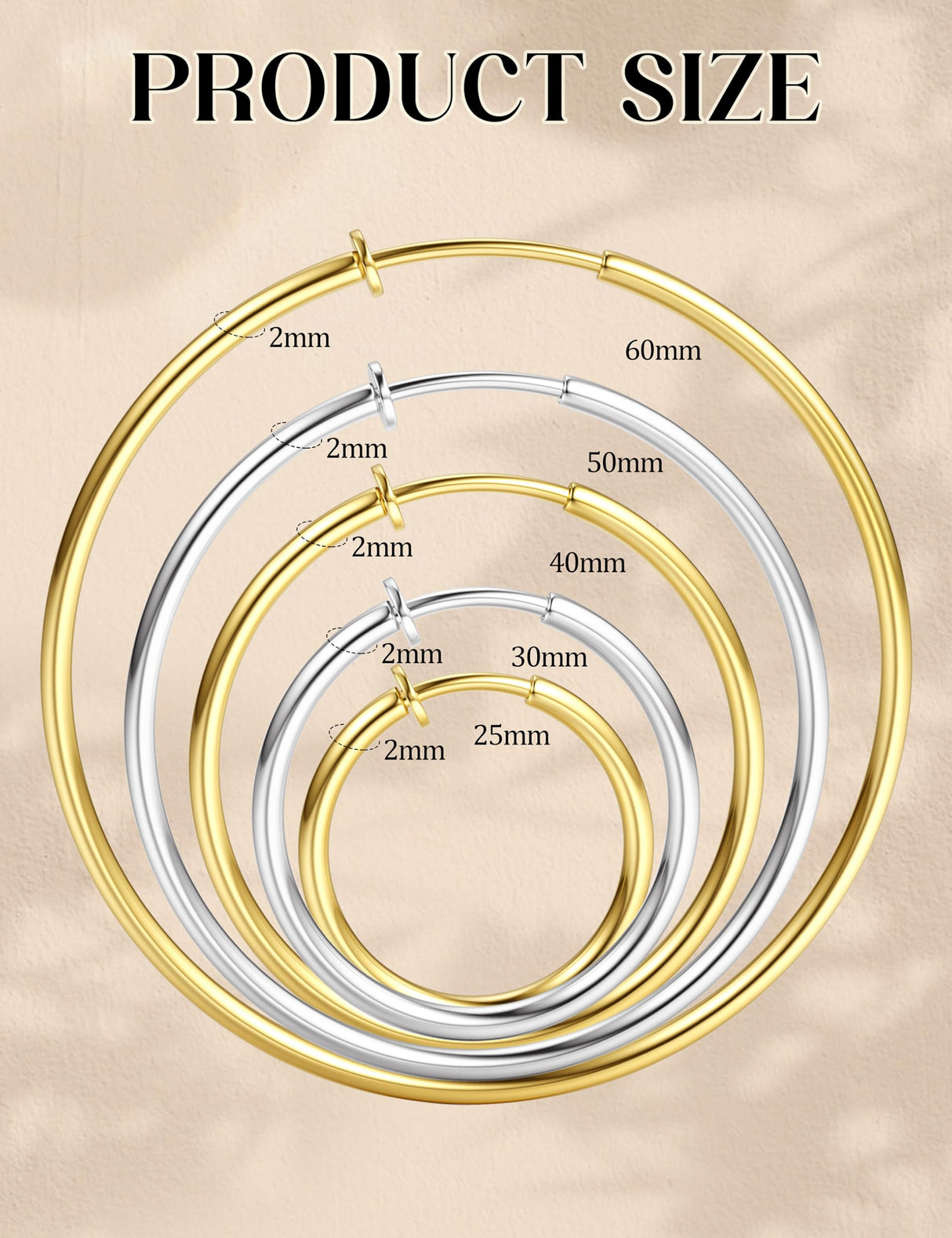 CASSIECA 10 Pairs Clip On Hoop Earrings for Women Fake Earrings Gold Silver