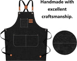 AFUN Chef Aprons for Men Women with Oversized Pockets, 16-Ounce Cotton Canvas Cross Back Heavy Duty Work Apron (Black)