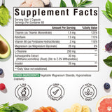 Vitalibre L-Theanine 200mg Supplement, Magnesium Glycinate, Ashwagandha, Inositol, Vitamin B1 B2 B6, No Gluten, Calm, Relaxation, Focus, Cognitive Function, 60 Vegan Caps