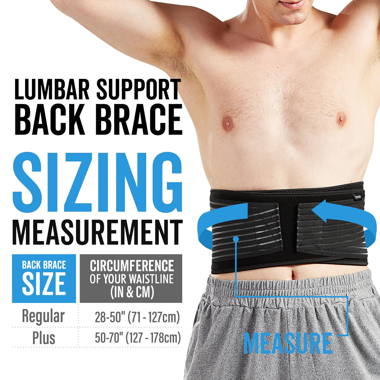 Lumbar Support Back Brace for Men and Women (Plus Size 50" - 70")