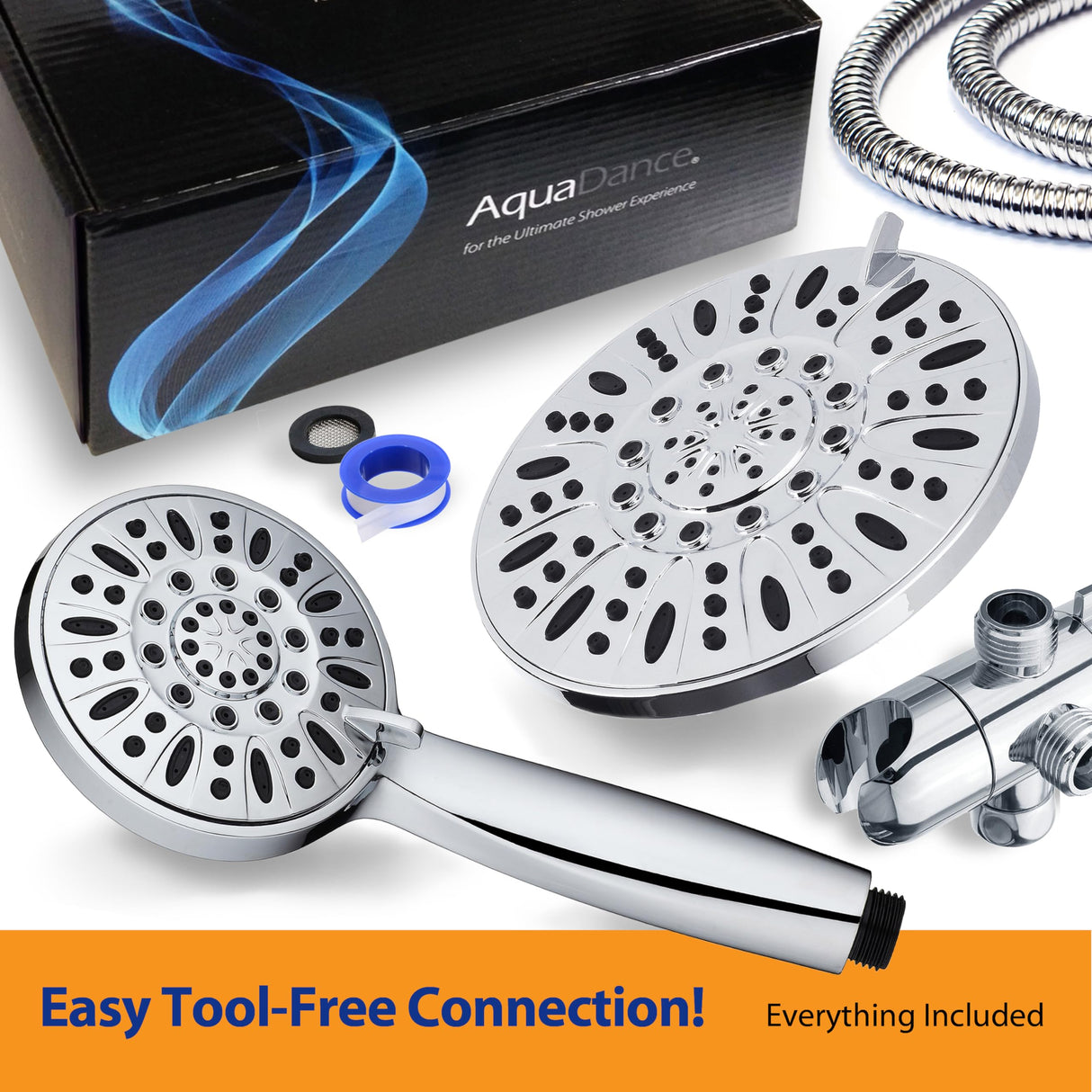 AquaDance 7" Premium High Pressure 3-Way Rainfall Combo for The Best of Both Worlds - Enjoy Luxurious Rain Showerhead and 6-Setting Hand Held Shower Separately or Together - Chrome Finish - 3328