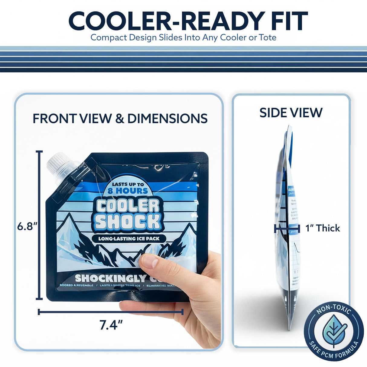 Cooler Shock Reusable Ice Packs for Coolers - 5 Ice Packs for Lunch Bags - Long-Lasting Cold Freezer Packs for Lunch Boxes - Cooler Accessories for School, Beach & Fishing - Camping Gifts