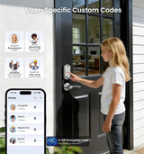 Veise VE017 Fingerprint Smart Door Lock, App Control, 8-in-1 Keyless Entry, Auto Lock, Emergency Power Port, Electronic Touchscreen Keypad, Biometric Smart Locks for Front Door, Satin Nickel