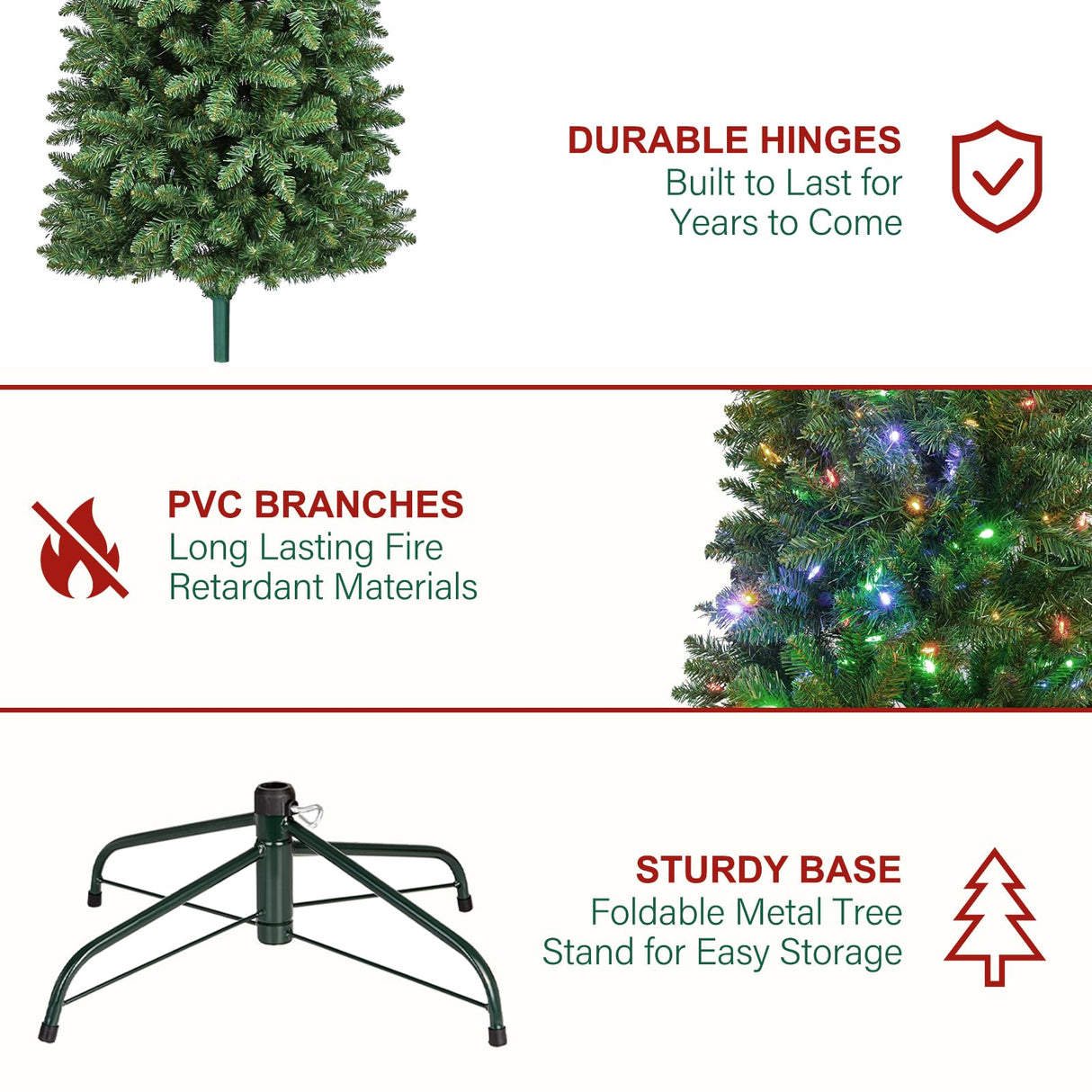 Hykolity 6ft Prelit Pencil Slim Christmas Tree with 200 Color Changing LED Lights, 544 Branch Tips, Metal Stand and Hinged Branches, 10 Color Modes