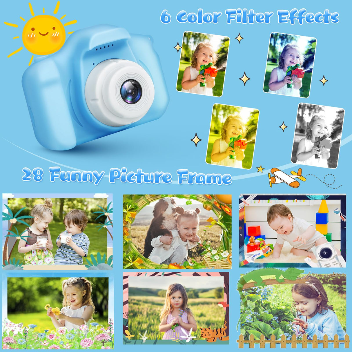 Kids Camera for Boys and Girls, GPOSY Digital Camera for Kids, Toddler Camera Christmas Birthday Toy Gifts for Kids Age 3 4 5 6 7 8 9 10 with 32GB SD Card, Video Recorder 1080P HD(Blue)