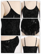 IBAKOM Women Sexy Shiny Sequins Fringe Bodysuit Sparkly Tassel Latin Jazz Dance Acrobat Costume Adult Circus Trapeze Artist Dancing Queen Rave Outfits Glitter Christmas Dance Leotard Black M