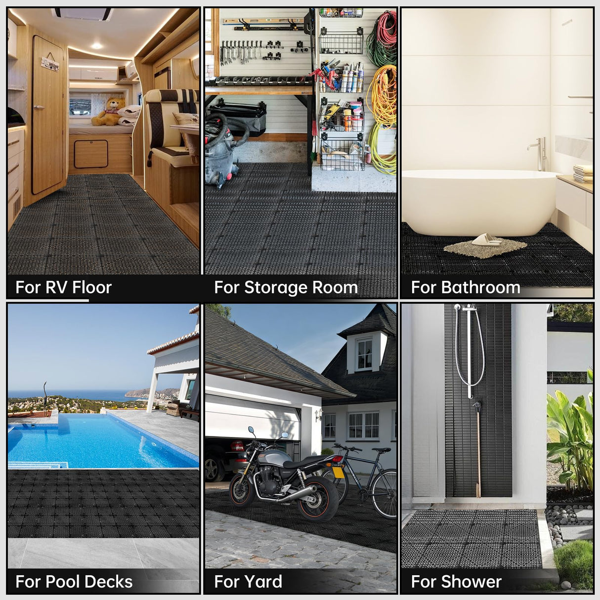 RITOLLO Modular Interlocking Cushion Drainage Floor Tiles, 9-Pack 11.8"x11.8" PVC Raised Non-Slip Interlocking Mats with Drain Holes for Deck, Pool, Garage, Shower, Patio, Bathroom, Sauna, Yard