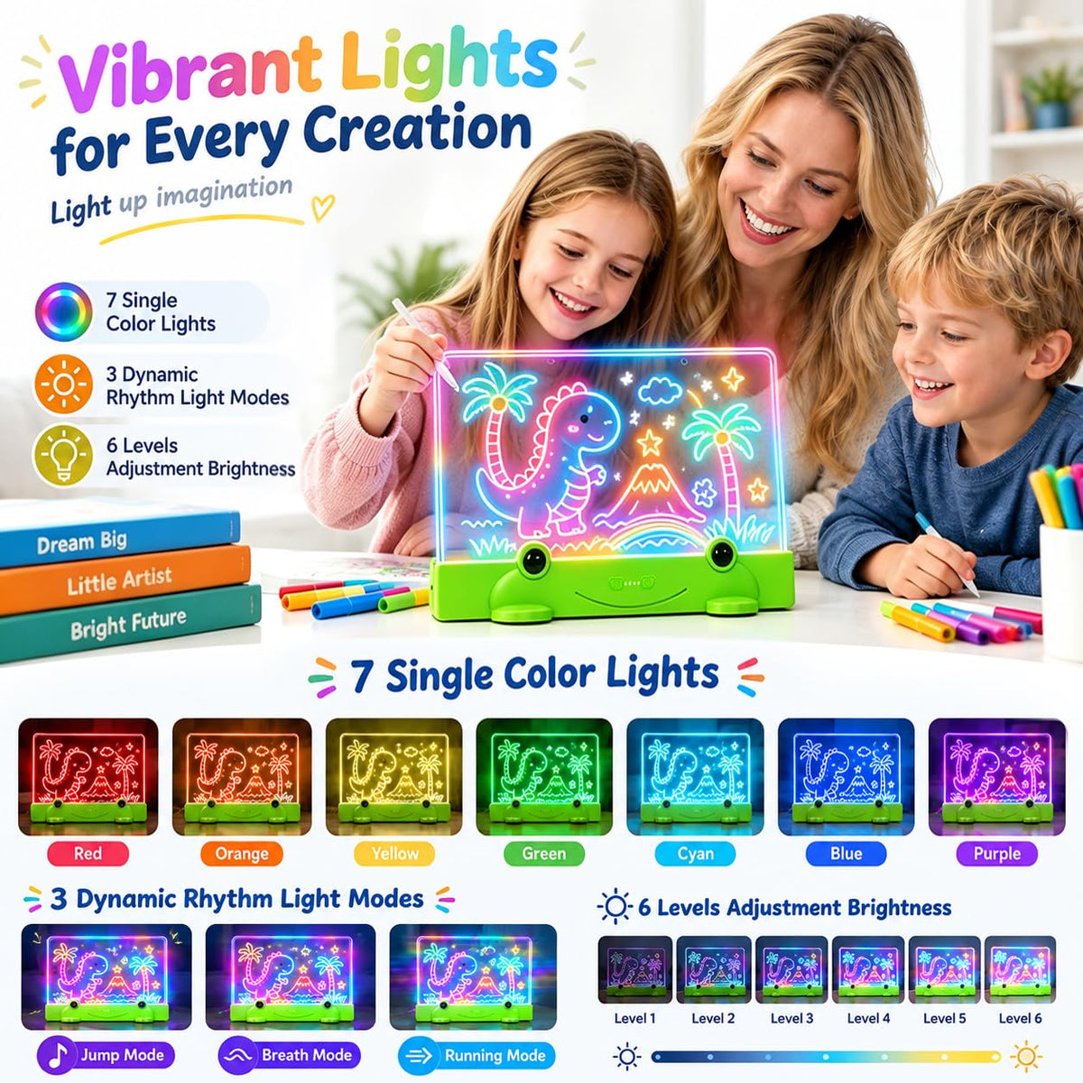 Loowoko LED Drawing Board for Kids, 16" Rechargeable Glow Drawing Tablet, with Color Lights, Adjustable Brightness, LED Drawing Pad, Gifts for Girls Boys Kids Children for Birthday Christmas Gift