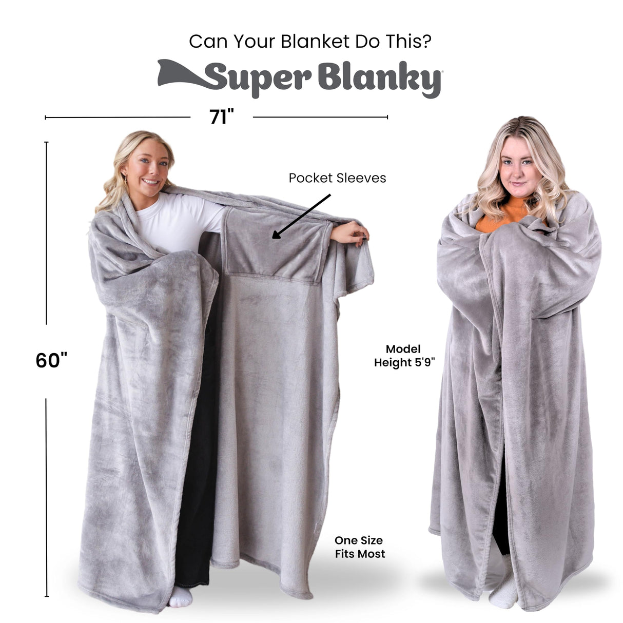 Super Blanky Wearable Blankets for Women, Adult Wearable Blanket Men, Christmas Gifts for Women, Comfy Girlfriend Birthday Gifts for Her, Wife Birthday Gift Ideas, Blanket With Sleeves - Light Gray