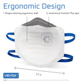 VEVOX™ N95 Masks for Adults – NIOSH Approved – 10 or 20 Pack – Valved Particulate Respirator with Comfort-Plus Seal – Dust Masks for Construction Work, Sanding, Woodworking, Mold, Drywall & Pollen