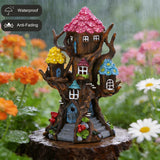 BLBYHO Solar Fairy House 11.8” Tall Fairy Garden House for Outside, Large Fairy Garden Treehouse Accessories Outdoor, Gnome House Garden Statue Fairy Tree House, for Home, Yard, Balcony Decor