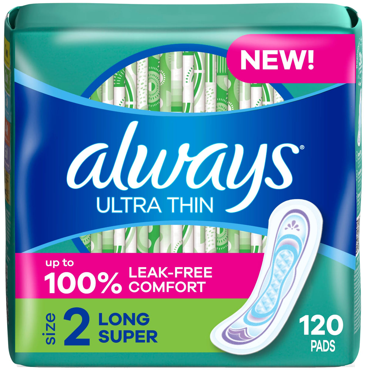 Always Ultra Thin Feminine Pads without Wings for Women, Size 2, Long Super Absorbency, Unscented, 40 Count x 3 Pack (120 Count total) (Packaging May Vary)