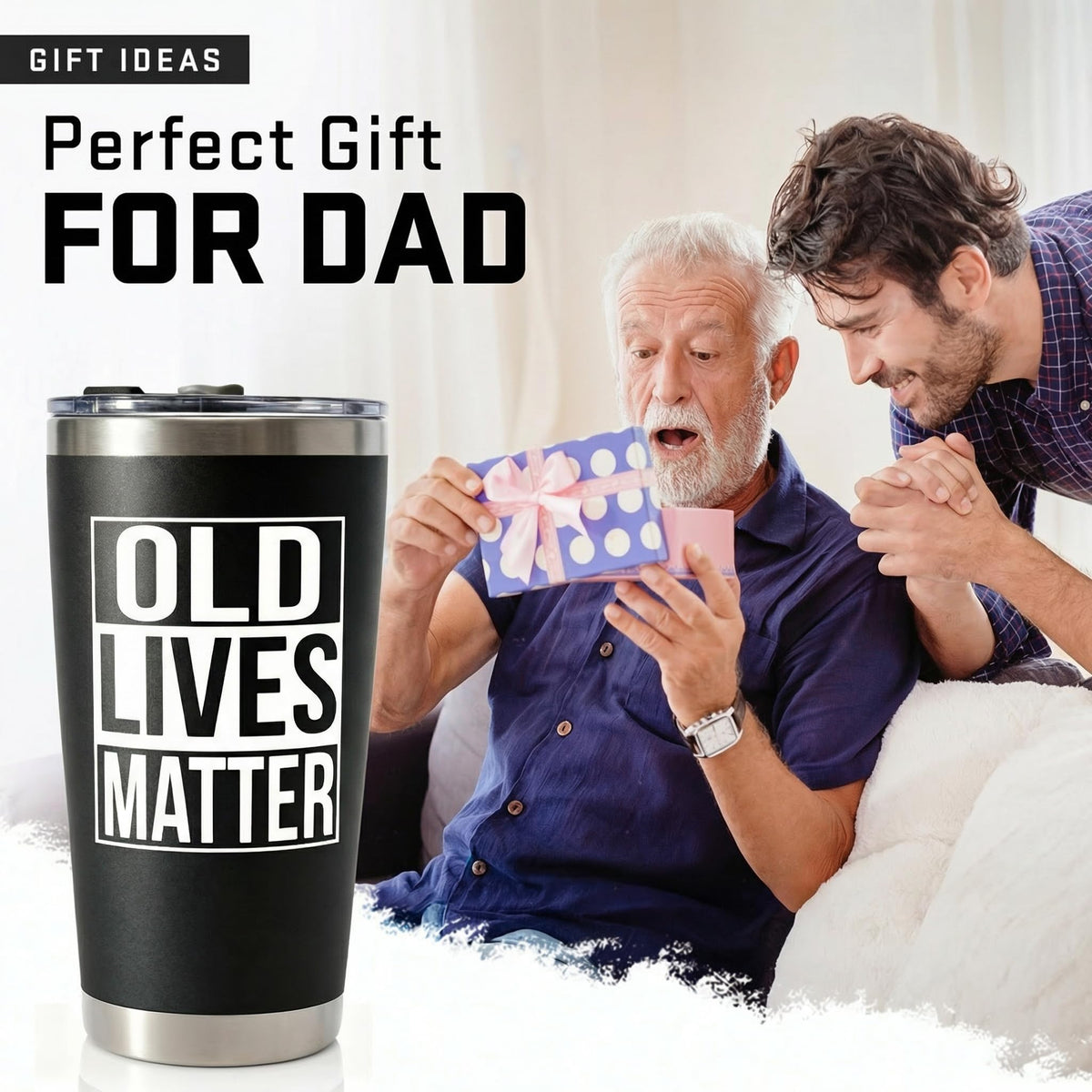 Gag Gifts for Men - Gifts for Dads from Daughter, Son for Fathers Day, Christmas - 30th, 40th, 50th, 60th Birthday Gifts for Men, Him - Dad Birthday Gifts, Old Man Gift, Old Lives Matter Tumbler 20oz