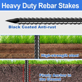 Fabulas Rebar Stakes, 16 inch 16 Pack Ground Stakes Heavy Duty with Chisel Point End, 3/8" Diameter Straight Steel Metal Anchor for Garden Driveway Markers Concrete Form Landscape Camping Plant Black