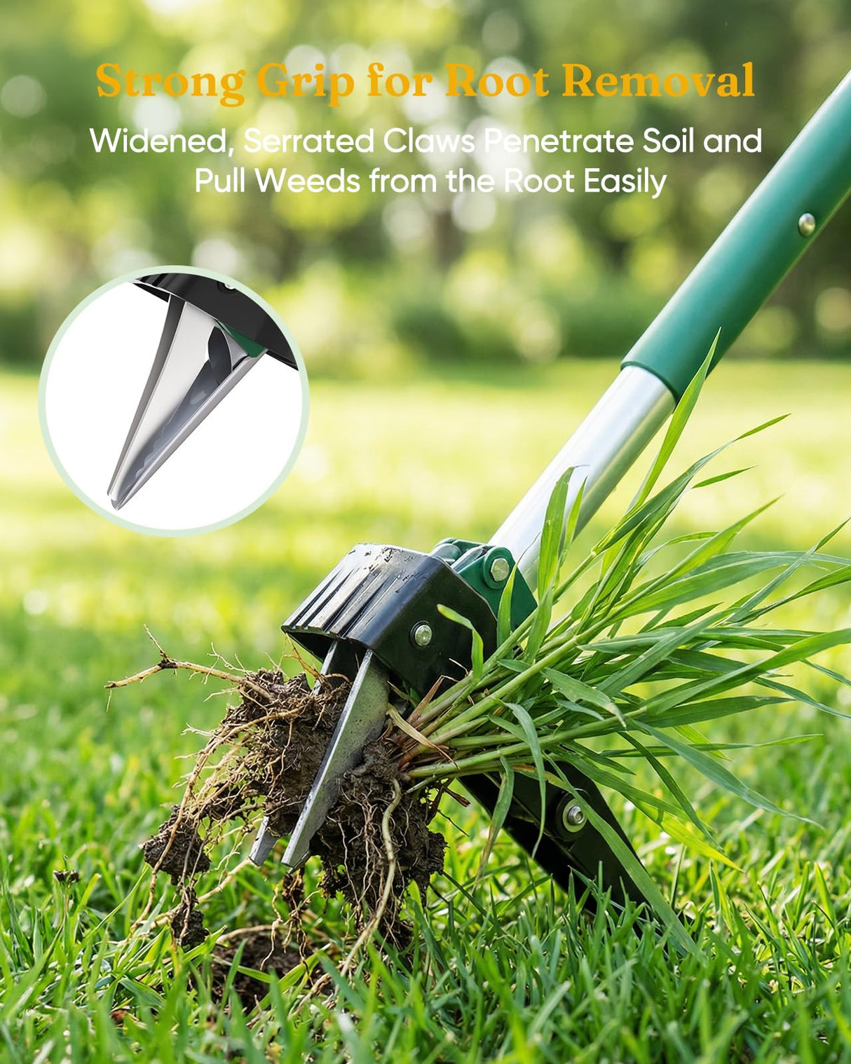 Grenebo Stand Up Weed Puller Tool, Claw Garden Weed Removal Tool with Eject Mechanism, Heavy-Duty Manual Weeder, Root Weed Remover Tool for Dandelion, Crabgrass & Weeds, Without Bending, or Kneeling