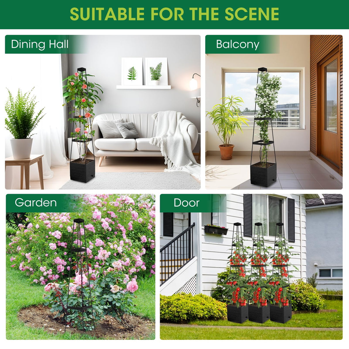 MQFORU 2Pack Raised Garden Bed Planter Boxes with Trellis, 57" Self-Watering Tomato Planter Boxes with Trellis for Climbing Vegetable and Plants, Tomato Cage for Indoor Outdoor Use