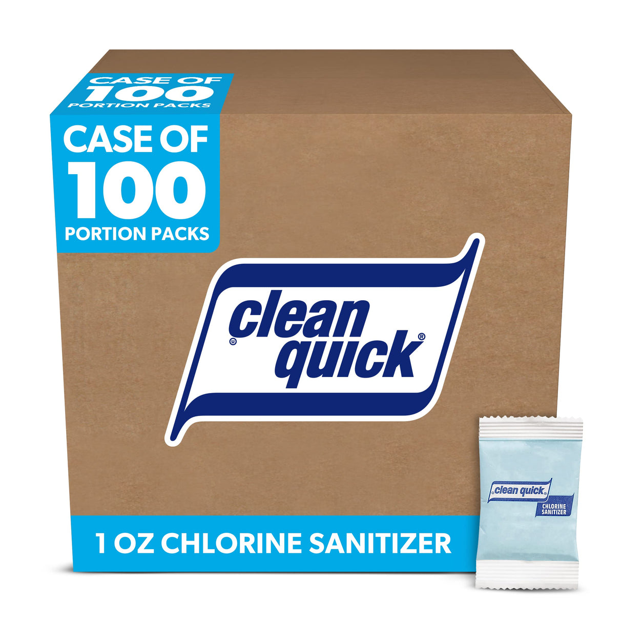 Clean Quick Professional Bulk Powdered Chlorine Dish Sanitizer for Commercial Use, 1 oz. Packets (Case of 100)