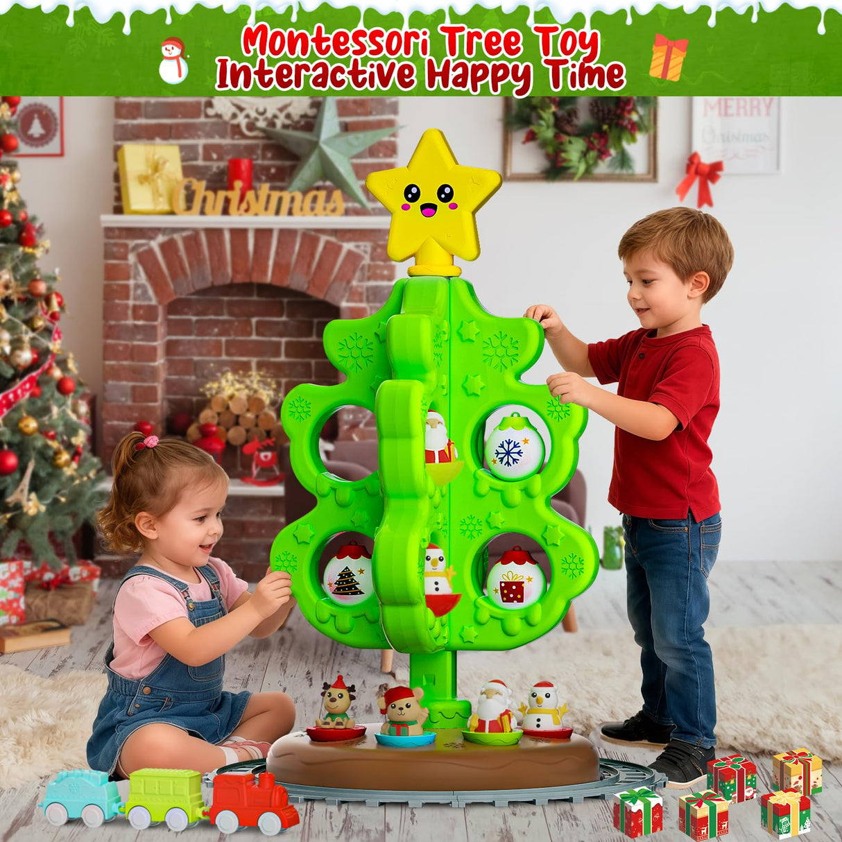 My First Christmas Tree for Toddlers: Kids Christmas Tree Toy Set with DIY Train Set&Tracks,18 Colorful Decorations Sensory Developmental for Little One Xmas Birthday Gifts for Boys & Girls