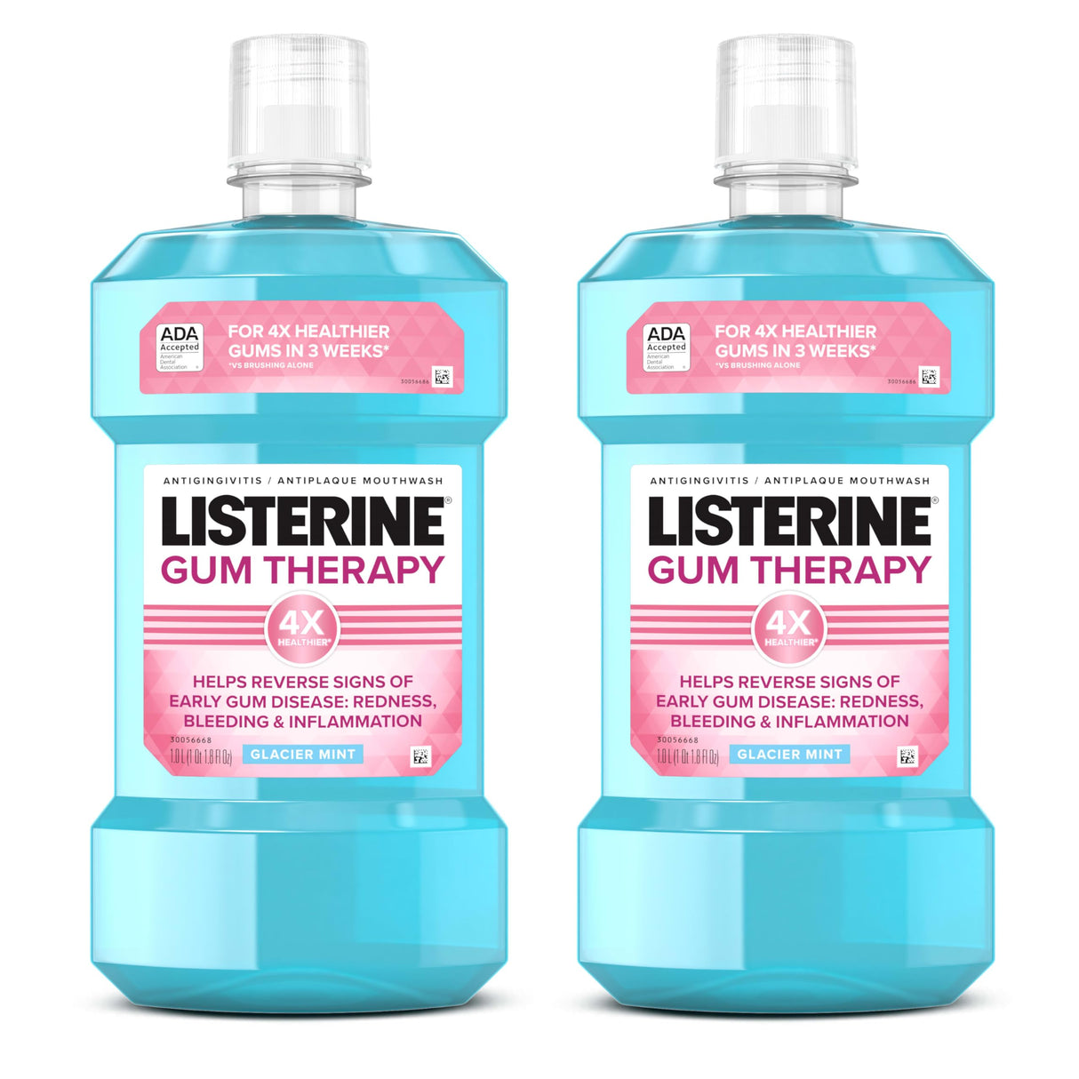 Listerine Gum Therapy Antiplaque & Anti-Gingivitis Mouthwash, Oral Rinse to Help Reverse Signs of Early Gingivitis Like Bleeding Gums, ADA Accepted, Glacier Mint, Twin Pack, 2 x 1 L