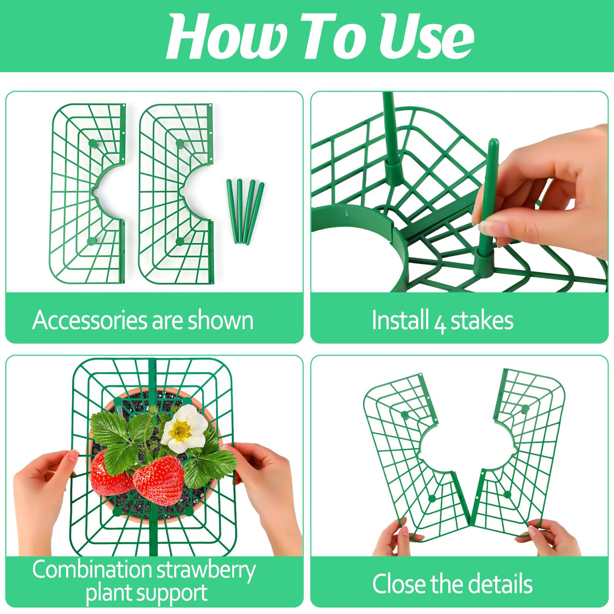 4 Sets Strawberry Plant Supports with Plant Protectors from Animals,Strawberry Growing Support Stakes with Mesh Plant Cover and Metal Garden Lawn Spikes Strawberry Planting Stand for Garden Vegetables